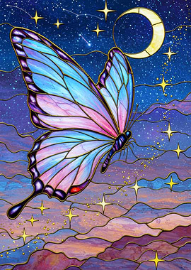 Butterfly in a starry night sky