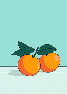 Two Oranges with Leaves Illustration