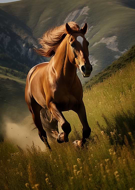 Galloping Horse in Mountain Meadow