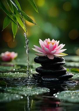 Lotus, Stones, and Water Serenity