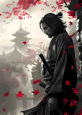 Samurai in Autumn Landscape