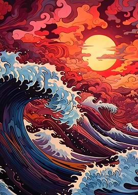 Ocean Waves at Sunset
