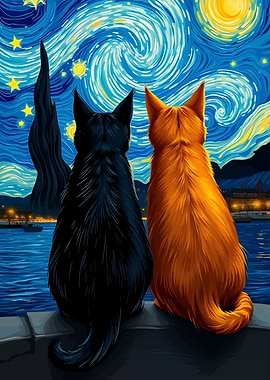 Cats under Starry Night