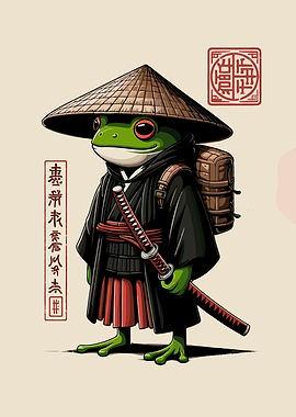 Frog Samurai with Katana and Backpack