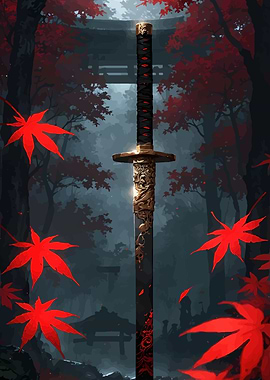 Katana in Autumn Forest