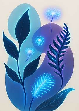 Abstract Blue Floral Illustration