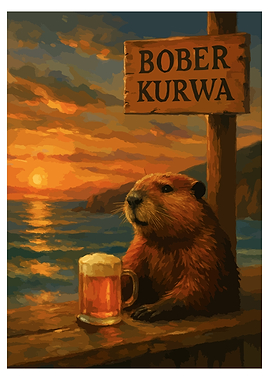 Beaver with Beer at Sunset