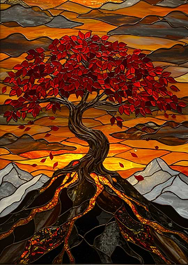 Stained Glass Autumn Tree