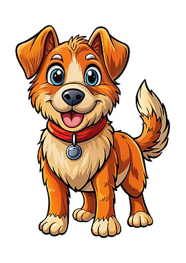 Cartoon Dog with Red Collar