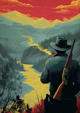 Hunter in Mountain Landscape