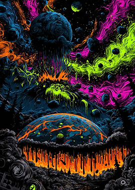 Cosmic Landscape with Planets and Nebula