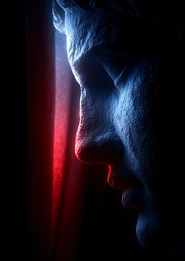 Sculpture Profile in Red and Blue Light