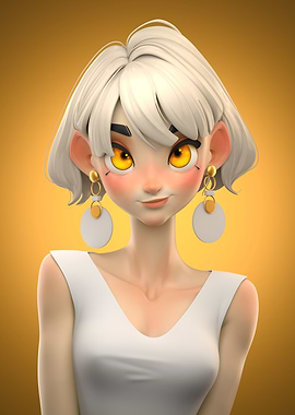 Stylized Woman Portrait with Yellow Eyes - 3D Model