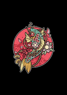 Koi Fish with Flowers and Rope