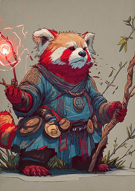 Red Panda Wizard with Magic Staff