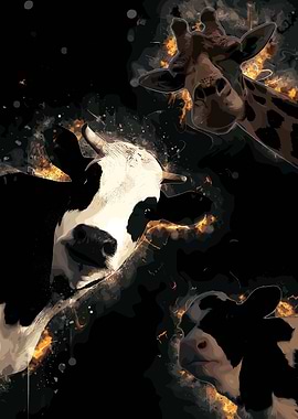 Cow and Giraffe Digital Art