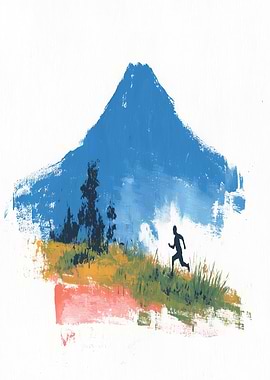 Runner in Mountain Landscape Painting
