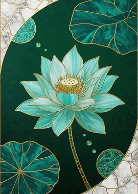 Elegant Teal Lotus Flower Art