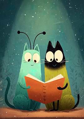 Two Cats Reading a Book