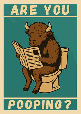 Bison on Toilet Reading Newspaper
