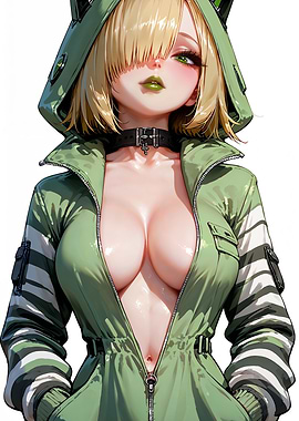 Anime Girl in Green Jumpsuit