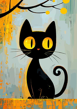 Stylized Black Cat with Yellow Eyes