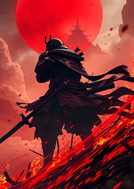 Samurai Warrior in Red Landscape