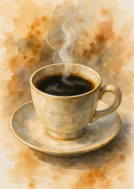 Watercolor Coffee Cup with Steam