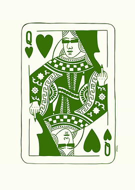 Queen of Hearts Playing Card Green
