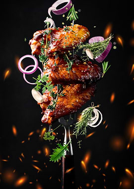 Grilled Chicken Wings with Herbs and Onions