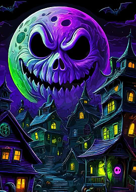 Spooky Halloween Skull Moon