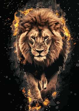 Lion in Flames Digital Art