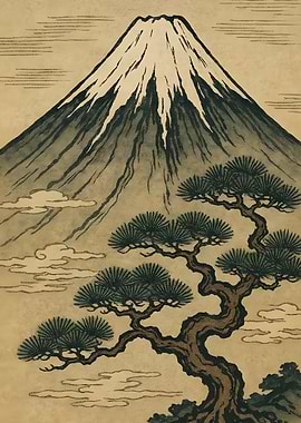 Mount Fuji and Pine Tree Art