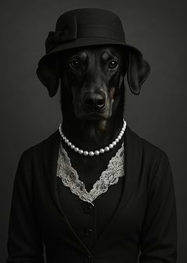 Elegant Doberman Pinscher Lady Portrait in Vintage Style