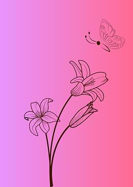 Floral Line Art with Butterfly