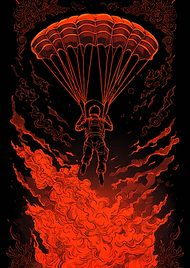 Parachutist Descent in Red