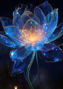 Glowing Blue Lotus Flower