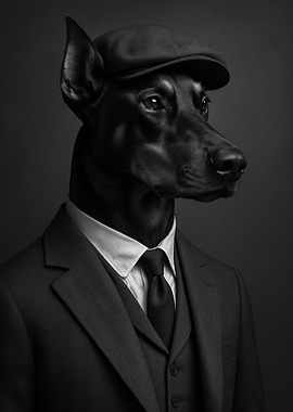 Doberman in Suit and Cap in Peaky Blinders Style