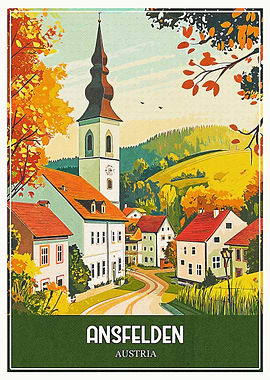 Ansfelden Austria Vintage Travel Poster
