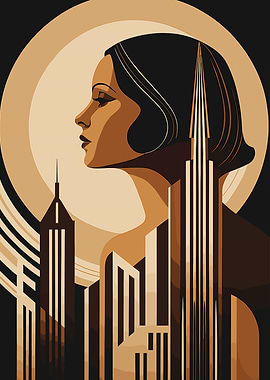 Art Deco Woman and Cityscape