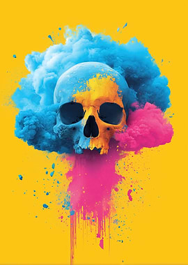 Skull with Colorful Powder Explosion