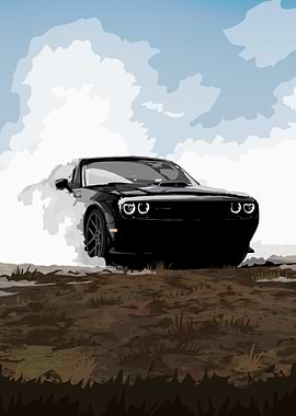 Black Dodge Challenger Illustration