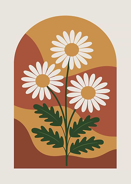 Daisy Flower Illustration with Abstract Background