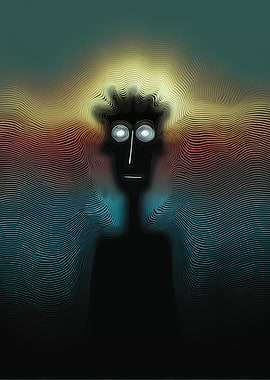 Abstract Figure with Glowing Eyes