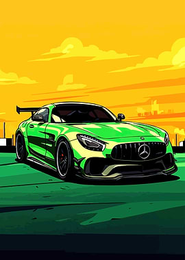 Green Mercedes-AMG GT Illustration