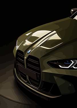 Olive Green BMW Car Close-Up