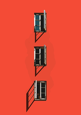 Three Windows on Red Wall