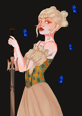 Blonde Woman with Sword and Butterflies