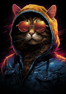 Cool Cat with Hoodie and Glasses