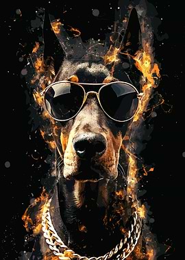 Cool Doberman with Sunglasses and Chain